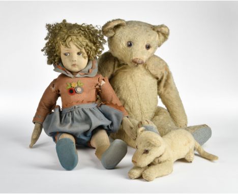 Steiff, Tiger + Bär und Lenci Puppe, Germany + Italy, 29-52 cm, Altersspuren, bitte besichtigen