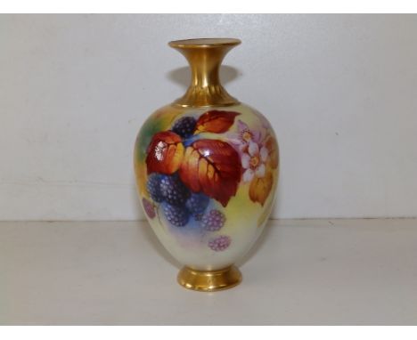 A small Royal Worcester vase painted still life fruit by K. Blake, 4.75" high.
