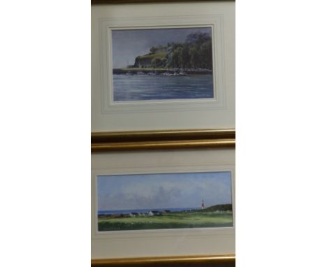 Edward Vine (born 1943) - two acrylics on paper - 'The Nothe, Weymouth', 8.5" x 12" and 'Portland Light', 6.5" x 16", signed.