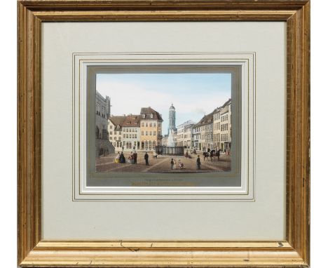Robert Geißler (Geissler) (1819 Göttingen - 1893 Groß Schneen)"Marktplatz u. Weenderstrasse". OriginaltitelAltkolorierte Lith