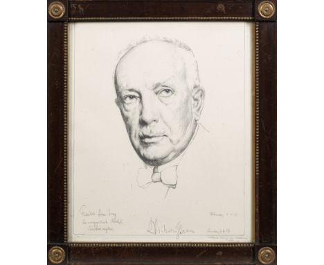 Lithographie von Leonhard Fanto  (1874 Wien - 1940 Dresden) mit Porträt von Richard Strauss und eigenhändiger Widmung des Kün