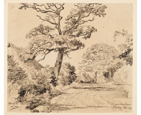 Hermann Kauffmann (1808 Hamburg - 1889 ebenda)Alte Eiche an der Landstraße bei HohenfeldeDie fast ausschließlich in Schraffur