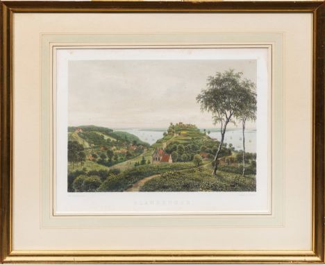 Ansicht von Blankenese mit dem Süllberg Altkolorierte Lithographie von Julius Hellesen (1823 - 1877) nach A. Nay, erschienen 
