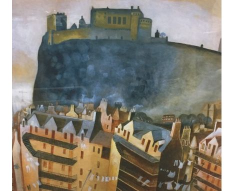 MICHAEL MCVEIGH (Scottish b1957) *ARR* Edinburgh Print, pencil signed lower right, 36cm x 40cm, frame 61cm x 64cm.