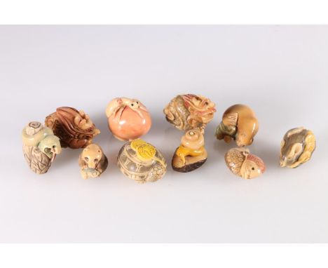 Ten coloured resin netsuke including snake, dragon, walrus, rat, tortoise, etc. 
