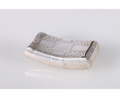 Georgian antique silver pocket snuff box of curved rectangular form, all over dimpled, punched and engraved design, by Samuel