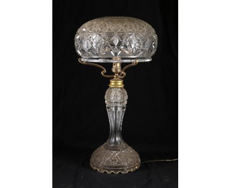 Large cut crystal table lamp with metal mounts, 50cm tall.&nbsp; 