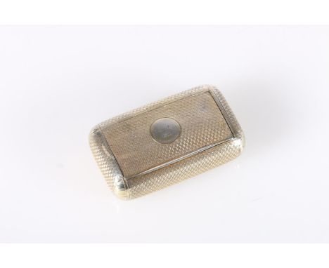 Georgian antique silver gilt snuff box of rounded rectangular form, having recessed hinge, all over engine turned decoration,