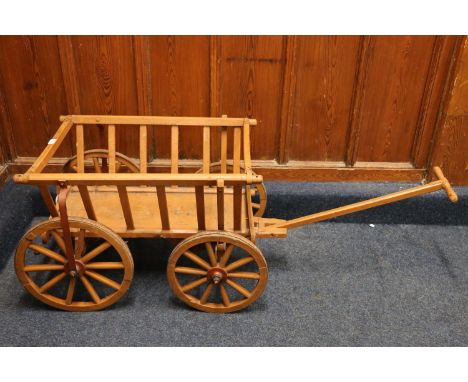 Vintage wooden dog cart with pull handle, 80cm long. 