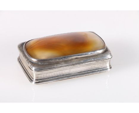 Georgian antique parcel gilt silver snuff box of rectangular form, the top with large oval cabochon agate, the body with engr