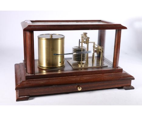Mahogany and inlaid cased brass eight atmosphere barograph by the Gluck Barograph and Recorder Company Ltd, 39cm long. 