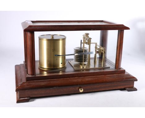 Mahogany and inlaid cased brass eight atmosphere barograph by the Gluck Barograph and Recorder Company Ltd, 39cm long. 