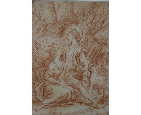 18TH CENTURY FRENCH SCHOOL  Courting couple  Conte sketch, unsigned, 20cm x 16cm, frame 44cm x 35cm. 