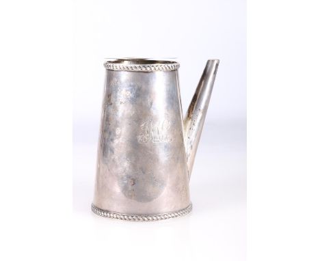 Victorian antique silver hot chocolate pot with feathered rims, by William Aitken, Chester 1900, 270g, 12cm tall.  The pot is