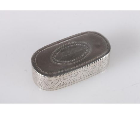 Georgian antique parcel gilt silver snuff box of oval form, bright cut decoration, the oval cartouche engraved 'Jash Leycaste