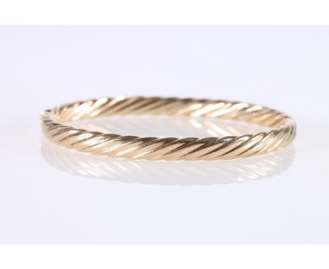 9ct gold rope twist bangle, maker A &amp; Co, 12.9g. 