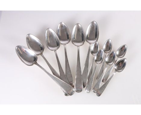 Danish silver, a set of six table spoons and six matching teaspoons, makers mark 'H Nielsen' '13 1/4' and '1874', 431g gross.