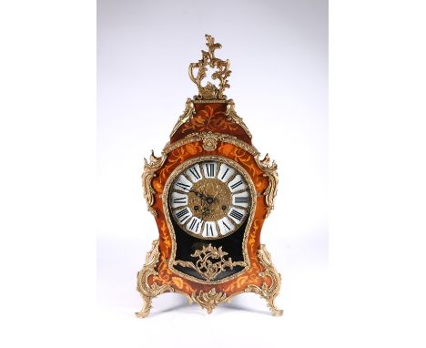 1970's French style Rococo influence mantel clock with painted faux marquetry, the works stamped 'FHS' possibly for&nbsp;Fran