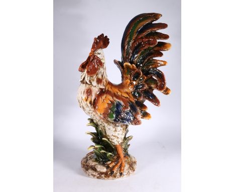 Large Italian pottery model of a cockerel, 59cm tall.&nbsp; 