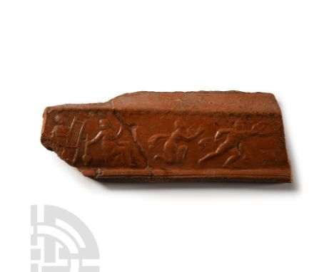 4th-5th century A.D.. From the upper part of a vessel, displaying a frieze of profile images and figural scenes from Graeco-R