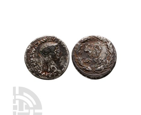 41-54 A.D.. A silver plated contemporary forgery of Lugdunum. Obv: TI CLAVD CAESAR AVG P M TR P VII IMP X legend with laureat