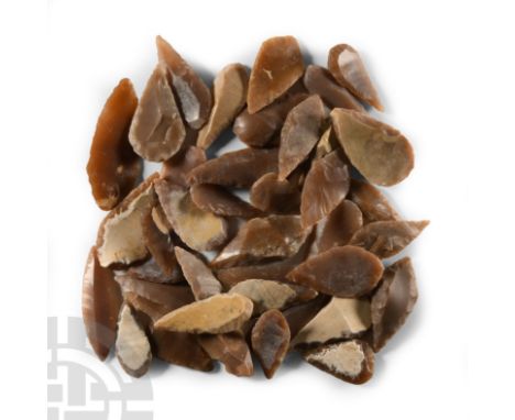 Neolithic Period, circa 6th millennium B.C. Comprising mainly leaf-shaped examples.  83 grams total, 23-44 mm (1 - 1 3/4 in.)