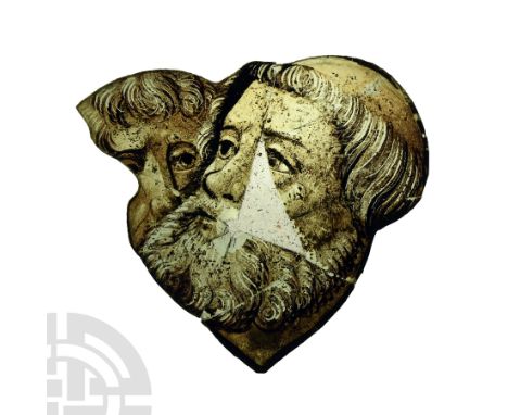 Northern France, circa 1520-1530 A.D.. Remounted irregular fragmentary portrait bust of St. Peter in mellow shades of tan-bro