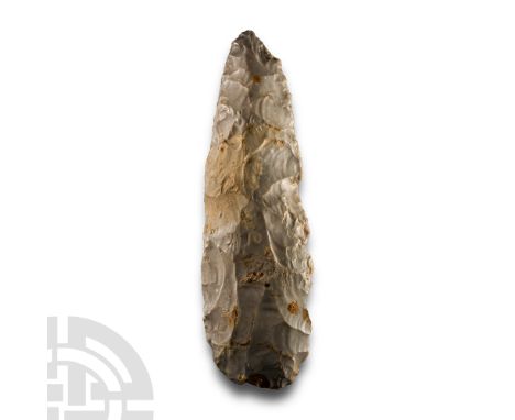 Neolithic Period, circa 4th-3rd millennium B.C. Biconvex in section, long and slender with narrow butt. Cf. MacGregor, A. (ed