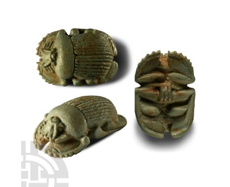 Late Period, 6th-5th century B.C. With detailed ribbing to the carapace, legs and mouth; underside with central ribbed loop; 