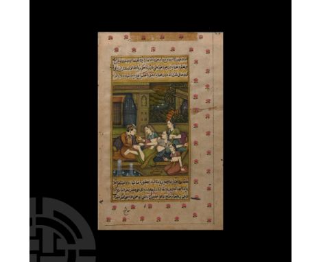 Early 20th century A.D.. Showing figures in an opulent courtyard, a man seated against a large cushion massaging one woman's 