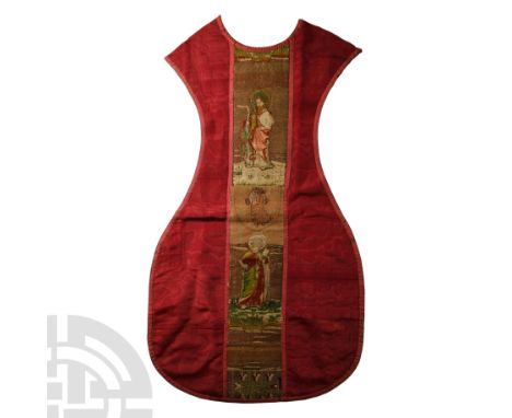 Germany, mid-15th century A.D.. Rectangular fabric panel with embroidered design in laidwork and stem stitch; first, a nimbat