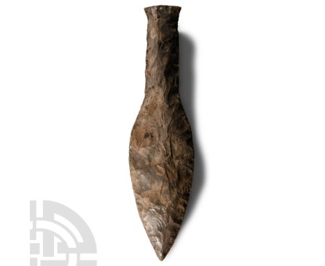 Late Neolithic Period, circa 2000-1700 B.C. With lentoid-section shank, leaf-shaped blade. Cf. MacGregor, A. (ed.), Antiquiti