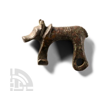 Circa 2nd century A.D.. Modelled in the round with catch beneath the foreleg, hole for hinged pin beneath the hindleg.  11.2 
