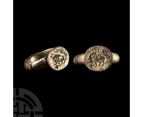 Circa 16th-17th century A.D.. With hatched bands dividing the D-section hoop into quarters, ellipsoid cup-shaped bezel with i