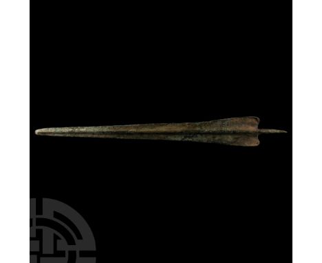 2nd-1st millennium B.C. Composed of a tanged and barbed blade with raised midrib to both faces. Cf. MacGregor, A., Antiquitie