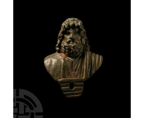 2nd century A.D.. The bust of the god Asclepius (Greek Asklepios), dressed in chiton (tunic) and chlamys (cloak), attachment 