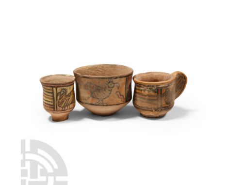3rd-2nd millennium B.C. Each of the three vessels of carinated form and displaying repainted polychrome geometric and zoomorp