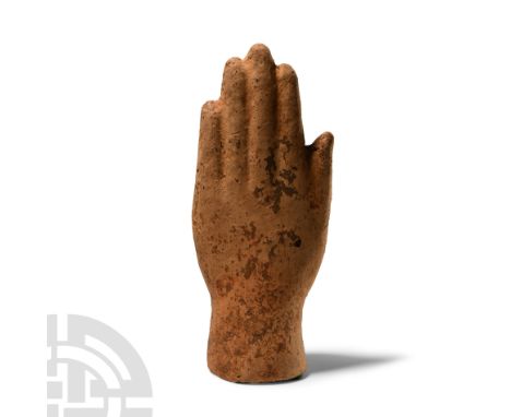Circa 4th century B.C. Hollow-formed model hand with fingers held straight together. See de Grummond, Religion of the Etrusca