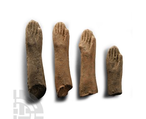 Circa 1st century A.D.. Each moulded with finger detailing to one face; or from children's dolls.  23 grams total, 34-53 mm (