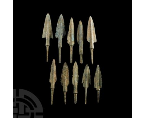 14th-10th century B.C. Comprising tanged arrowheads, including barbed and leaf-shaped examples. Cf. Khorasani, M.M., Arms and