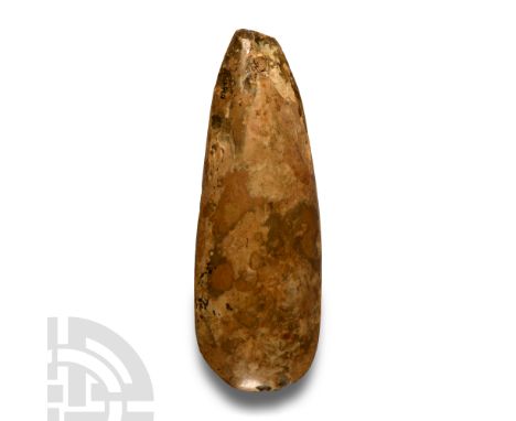 Neolithic Period, circa 6th-4th millennium B.C. In grey-coloured flint, bifacially knapped and polished with convex cutting e
