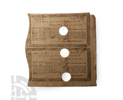 Dated 1st June 1782 A.D.. Numbered 2787 and 2788, in favour of William Isham, having served in the Connecticut Line of the Co