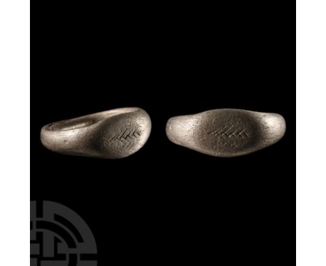 1st century A.D.. Rounded ellipsoid plaque with incised palm frond. Cf. Chadour, A.B., Rings. The Alice and Louis Koch Collec