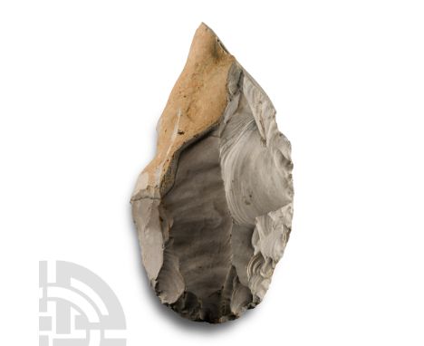 Neolithic Period, circa 4th-3rd millennium B.C. With cortex to the tip and flaked butt, old inked inscription 'Troussencourt'