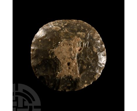 Neolithic Period, circa 6th-4th millennium B.C. Biconvex in profile with some cortex remaining to both faces. Cf. MacGregor, 