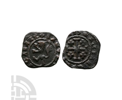 1460-1473 A.D.. Uncertain (Famagusta[?]) mint. Obv: + IACOBUS D?I GRAIA, lion rampant left. Rev: + I?RUSAL?M•CIPI (sic), Jeru