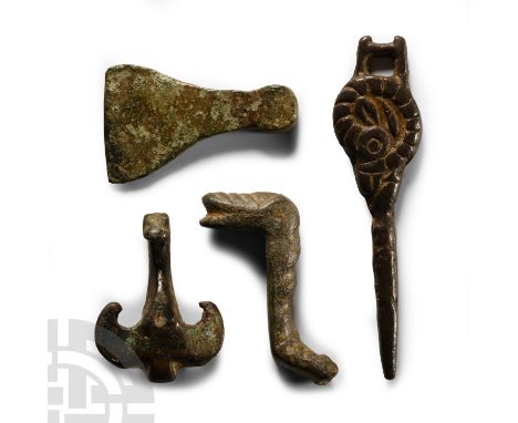 1st millennium B.C. and later. Including a dress pin with ram-head finial, an axe-head and other items.  43.9 grams total, 32