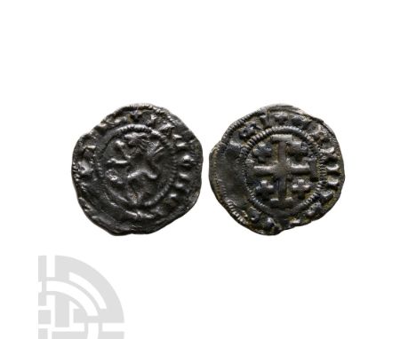 1460-1473 A.D.. Uncertain (Famagusta[?]) mint. Obv: + IACOBUS D?I GRAIA, lion rampant left. Rev: + I?RUSAL?M•CIPI (sic), Jeru
