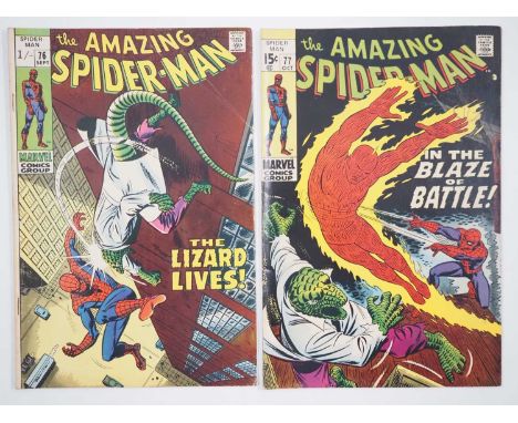 AMAZING SPIDER-MAN #76 &amp; 77 - (2 in Lot) - (1969 - MARVEL UK &amp; US Cover Price) - Spider-Man battles the Lizard + Huma