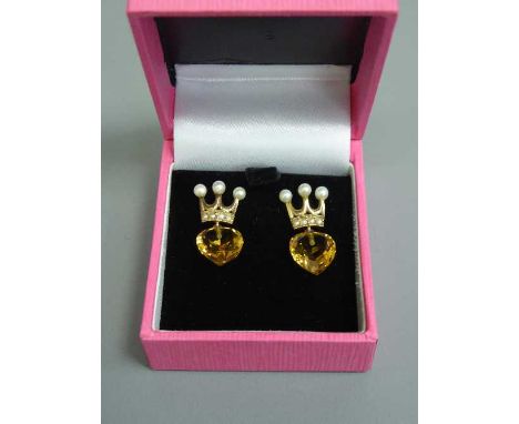 A pair of antique citrine and pearl earrings